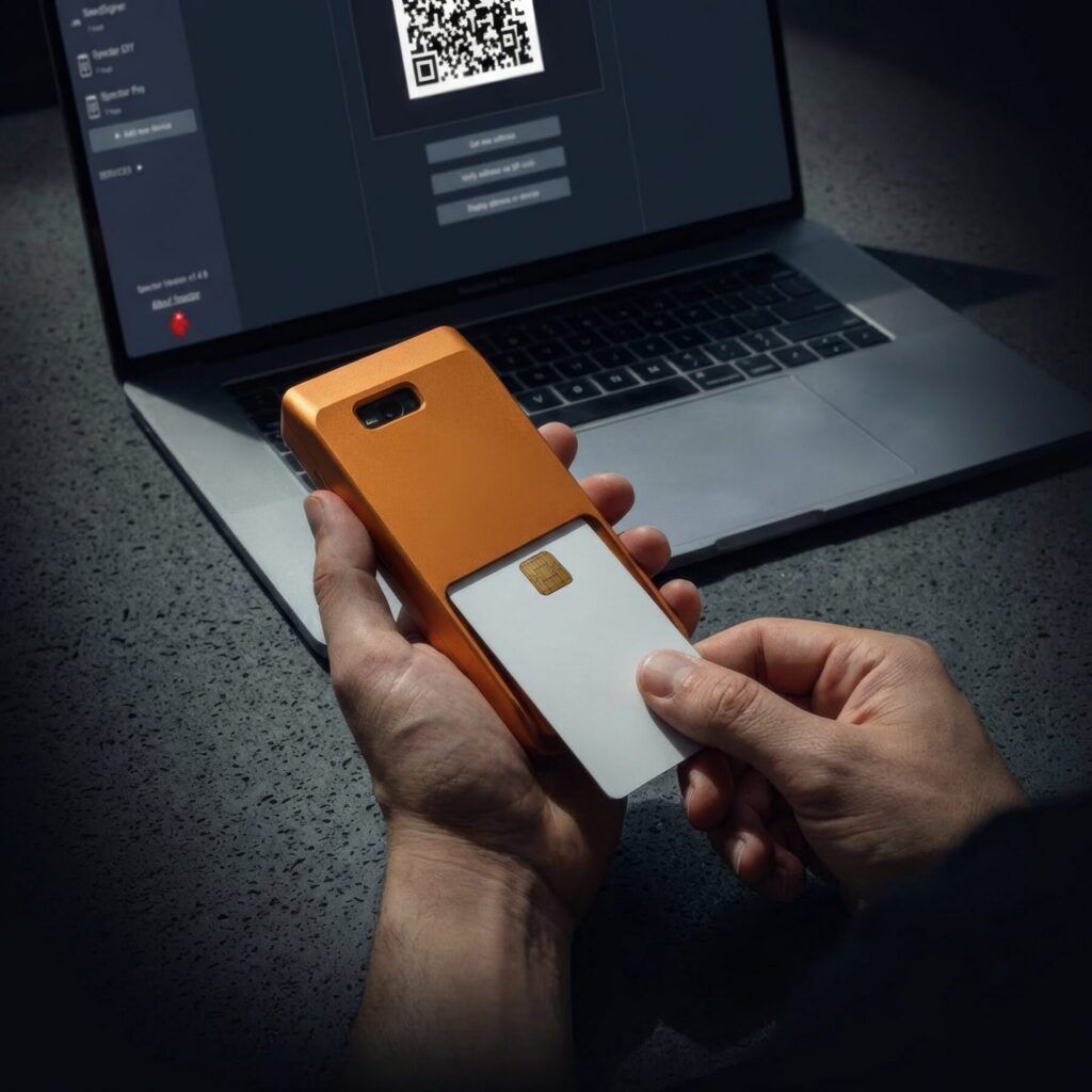 specter-shield-metal-orange-specter-desktop-qr-scan-hands-jpg